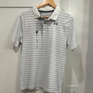 NWT- Under Armour Boys XL dry fit Polo Shirt - White and Black Stripes